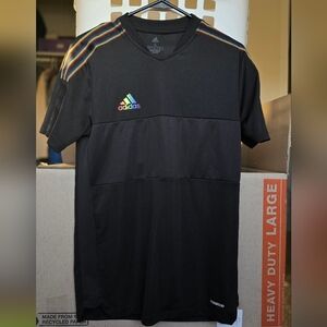 Adidas Men's Black Tee with Colorful Stripes